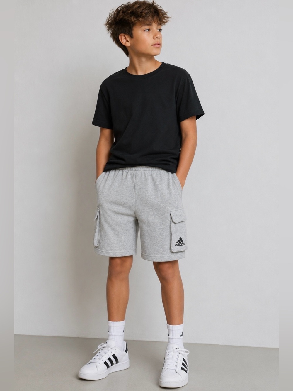 NWT Adidas Boys Big Mood Heather Cargo Shorts